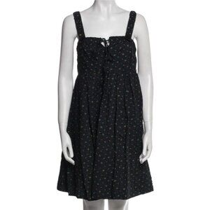 Marc Jacobs Lined Seersucker Baby Doll Black A Line Pockets Black Floral Dress